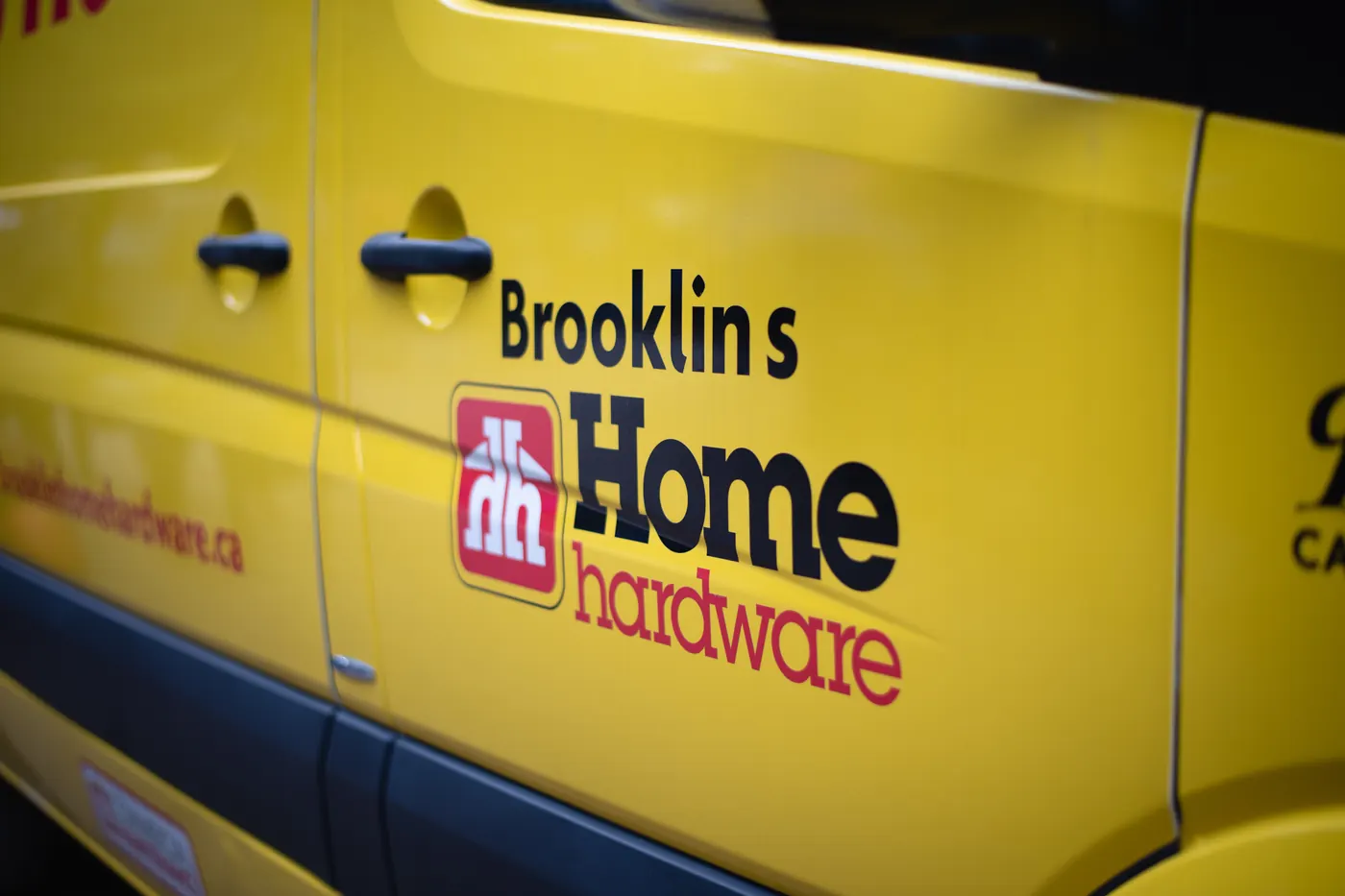 The yellow Brooklin Home Hardware delivery van